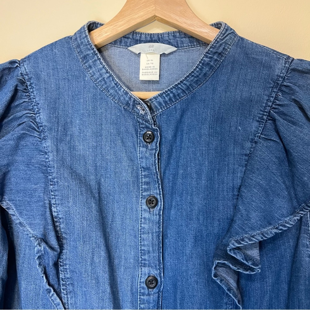 NWT Ruffle Denim Blouse | Size XL